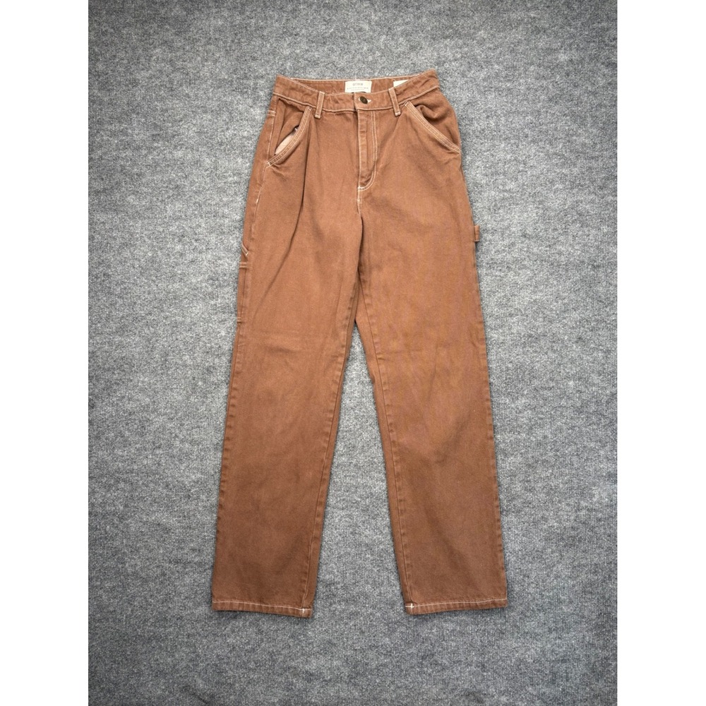Cotton On Women Brown Carpenter Jean High Waisted Straight Leg Utility Pant Sz 4